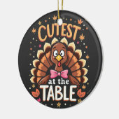Schattigee Turkije aan tafel Grappige Thanksgiving Keramisch Ornament (Links)