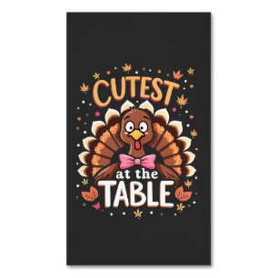 Schattigee Turkije aan tafel Grappige Thanksgiving Magnetisch Visitekaartje