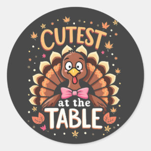 Schattigee Turkije aan tafel Grappige Thanksgiving Ronde Sticker