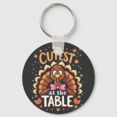 Schattigee Turkije aan tafel Grappige Thanksgiving Sleutelhanger (Voorkant)