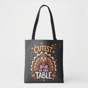 Schattigee Turkije aan tafel Grappige Thanksgiving Tote Bag