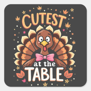 Schattigee Turkije aan tafel Grappige Thanksgiving Vierkante Sticker