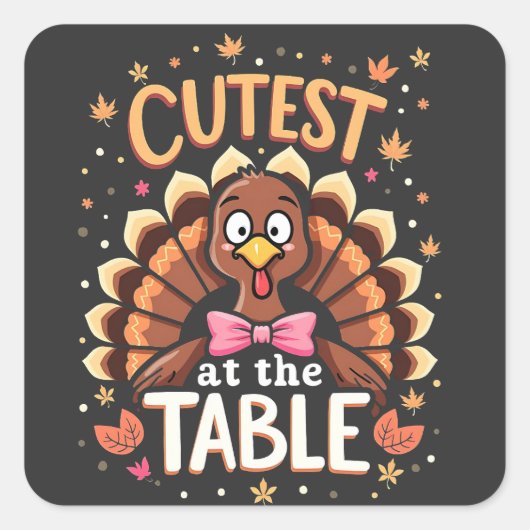 Schattigee Turkije aan tafel Grappige Thanksgiving Vierkante Sticker (Voorkant)