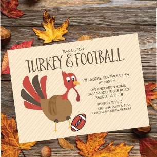 Schattigee Turkije & Football Thanksgiving Uitnodi Kaart
