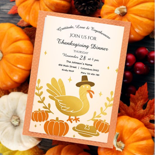 Schattigee Turkije Fun Family Thanksgiving Uitnodi Kaart