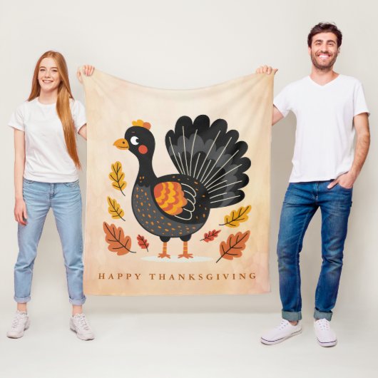 Schattigee Turkije Happy Thanksgiving Fleece Deken (In situ)