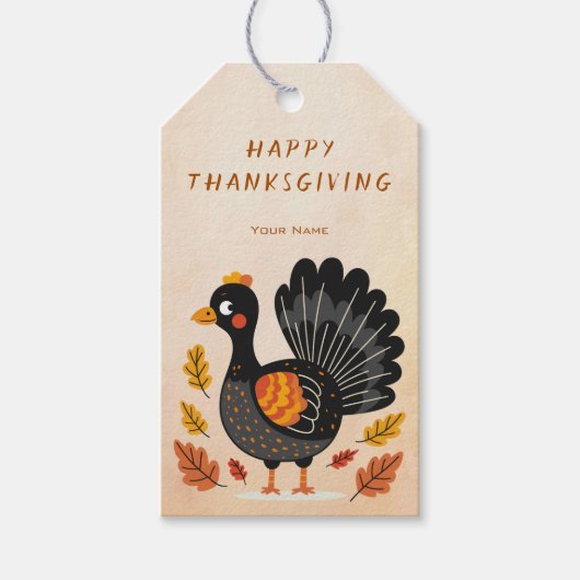 Schattigee Turkije Happy Thanksgiving Gift Label Cadeaulabel (Voorkant)