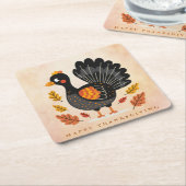 Schattigee Turkije Happy Thanksgiving Paper Onderz Kartonnen Onderzetters (Schuin)