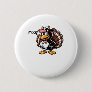 Schattigee Turkije Moo Fake Koe Head Funny Herfst Ronde Button 5,7 Cm
