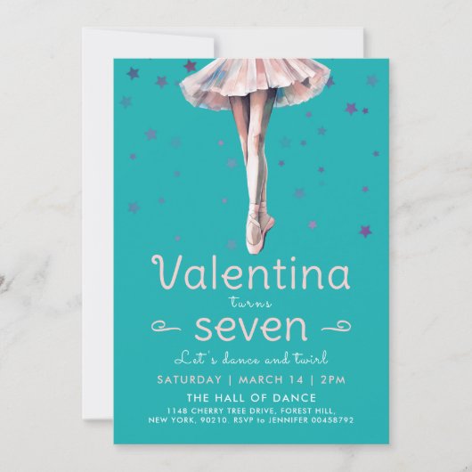 Schattigee turquoise ballerina dans en twirl verja kaart (Voorkant)