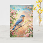 Schattigee Turquoise Bird Verjaardag Kaart (Gele Bloem)