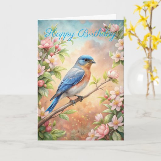 Schattigee Turquoise Bird Verjaardag Kaart (Gele Bloem)