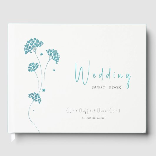 Schattigee turquoise bloemen bruiloft gastenboek (Voorkant)