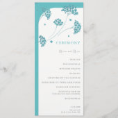 Schattigee turquoise bloemen bruiloft programmakaart (Voorkant)