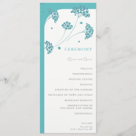 Schattigee turquoise bloemen bruiloft programmakaart