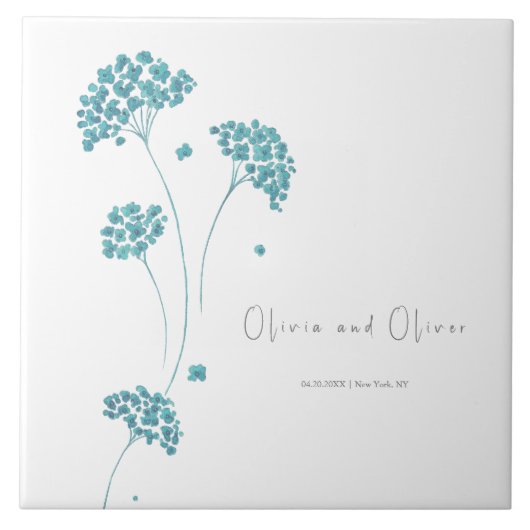 Schattigee turquoise bloemen bruiloft tegeltje (Voorkant)