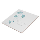 Schattigee turquoise bloemen bruiloft tegeltje (Zijkant)