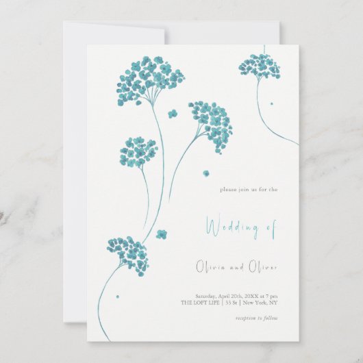 Schattigee turquoise bloemen bruiloft uitnodiging (Voorkant)