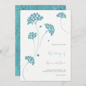 Schattigee turquoise bloemen bruiloft uitnodiging (Voorkant / Achterkant)