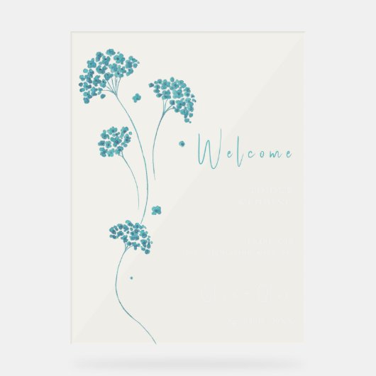 Schattigee turquoise bloemen bruiloft welkom acryl bord (Voorkant)