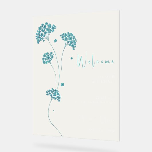 Schattigee turquoise bloemen bruiloft welkom acryl bord (Hoek)