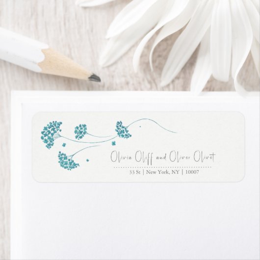 Schattigee turquoise bloemen retouradres etiket (Insitu)