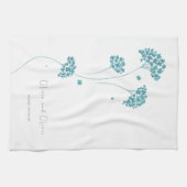 Schattigee turquoise bloemen theedoek (Horizontaal)