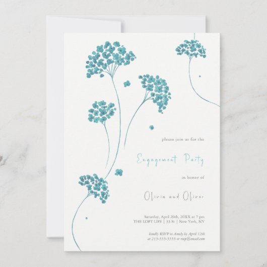 Schattigee Turquoise Bloemen Verlovingsfeestuitnod Kaart (Voorkant)