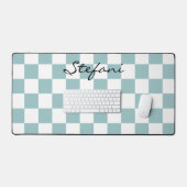 Schattigee Turquoise Checkers Patroonnaam Bureaumat (Keyboard & Muis)