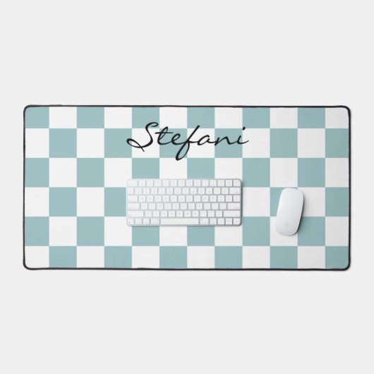 Schattigee Turquoise Checkers Patroonnaam Bureaumat (Keyboard & Muis)