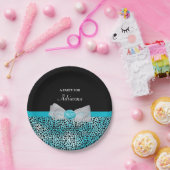 Schattigee Turquoise Cheetah Print Frilly Bow Part Papieren Bordje (Feest)
