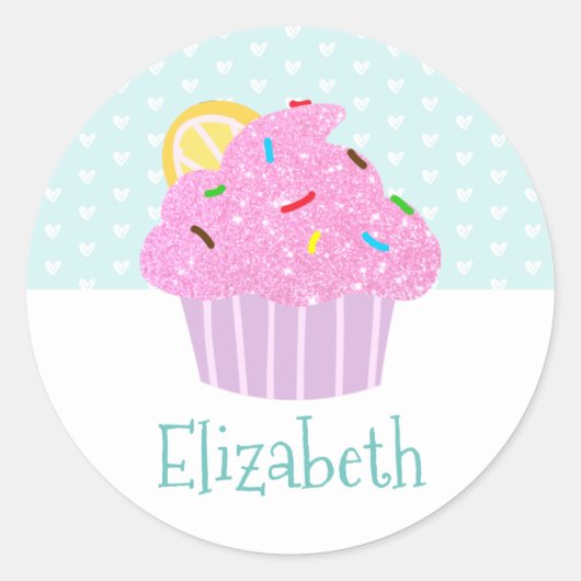 Schattigee turquoise cupcake lieve moderne naam sc ronde sticker (Voorkant)