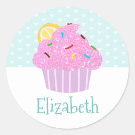 Schattigee turquoise cupcake lieve moderne naam sc ronde sticker