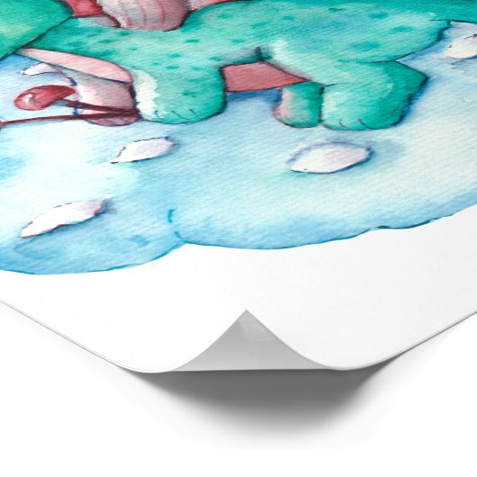 Schattigee Turquoise Dragon op een Cloud Display P Poster (Hoek)