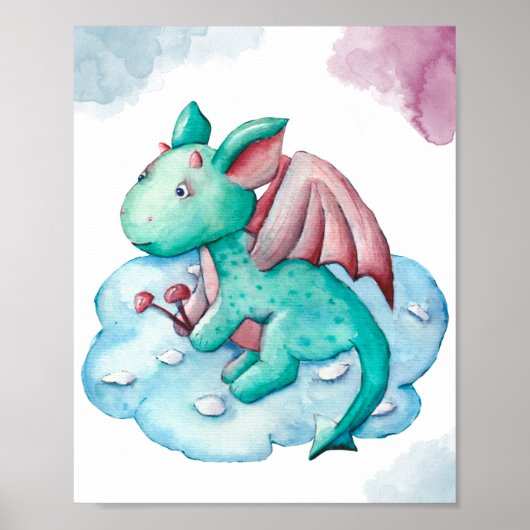 Schattigee Turquoise Dragon op een Cloud Display P Poster (Voorkant)