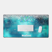 Schattigee turquoise glitter 2025 monogram kalende bureaumat (Keyboard & Muis)