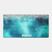Schattigee turquoise glitter 2025 monogram kalende bureaumat (Voorkant)