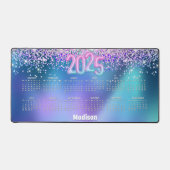 Schattigee turquoise glitter monogram 2025 kalende bureaumat (Voorkant)