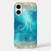 Schattigee turquoise gouden faux glitter monogram  Case-Mate iPhone case (Achterkant)