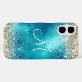 Schattigee turquoise gouden faux glitter monogram  Case-Mate iPhone case (Achterkant (horizontaal))