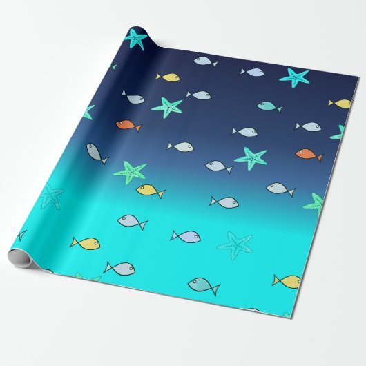 Schattigee Turquoise Groene Blauwe Zeester Vis Cadeaupapier (Uitgerold)