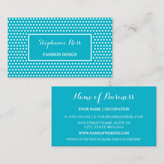 Schattigee Turquoise Polka Dot Girly Mode Designer Visitekaartje (Voorkant / Achterkant)