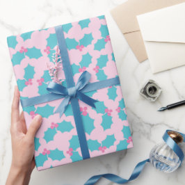 Schattigee Turquoise & Roze Kerst Mistletoe Naadlo Cadeaupapier