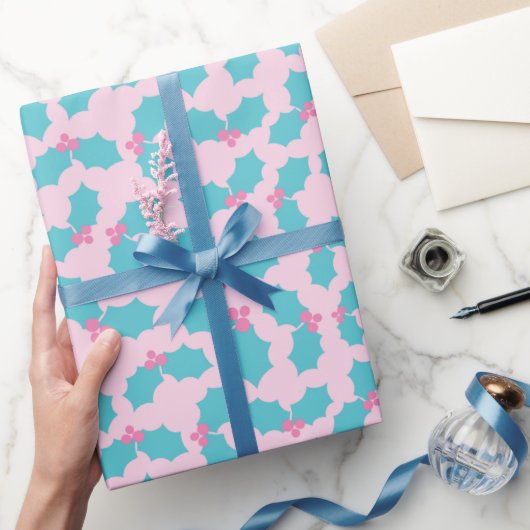 Schattigee Turquoise & Roze Kerst Mistletoe Naadlo Cadeaupapier (Geschenken)