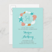 Schattigee turquoise strand bruiloft save the date aankondigingskaart (Voorkant / Achterkant)