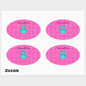 Schattigee turquoise uil roze harten ovale sticker (Vel)