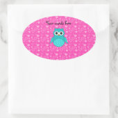 Schattigee turquoise uil roze harten ovale sticker (Tas)