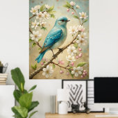 Schattigee turquoise vogel poster (Thuiskantoor)