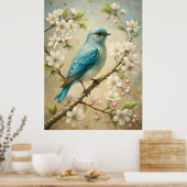 Schattigee turquoise vogel poster (Keuken)