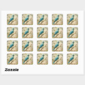Schattigee turquoise vogel vierkante sticker (Vel)
